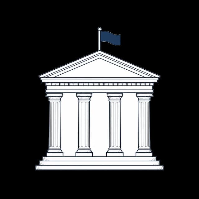 Sketch of an institution building with a flag