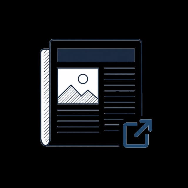 Sketch of a newspaper page with a link arrow
