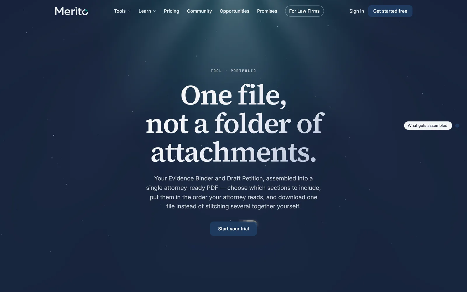 Portfolio's public tool page, "One file, not a folder of attachments"