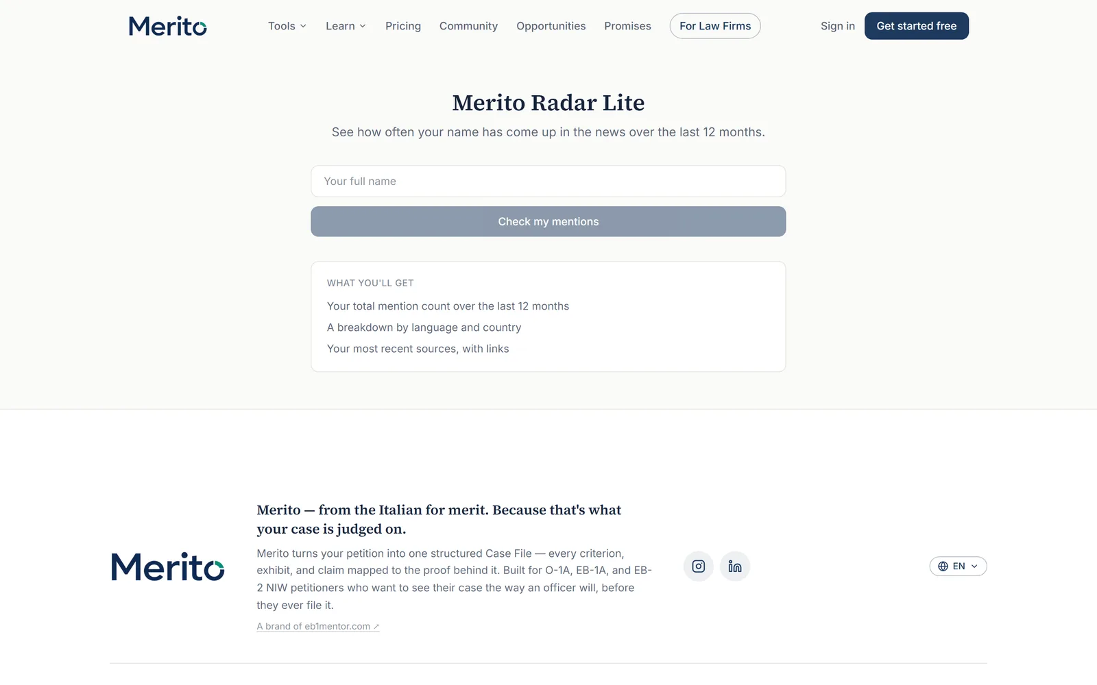 The empty Radar search form, asking for your full name