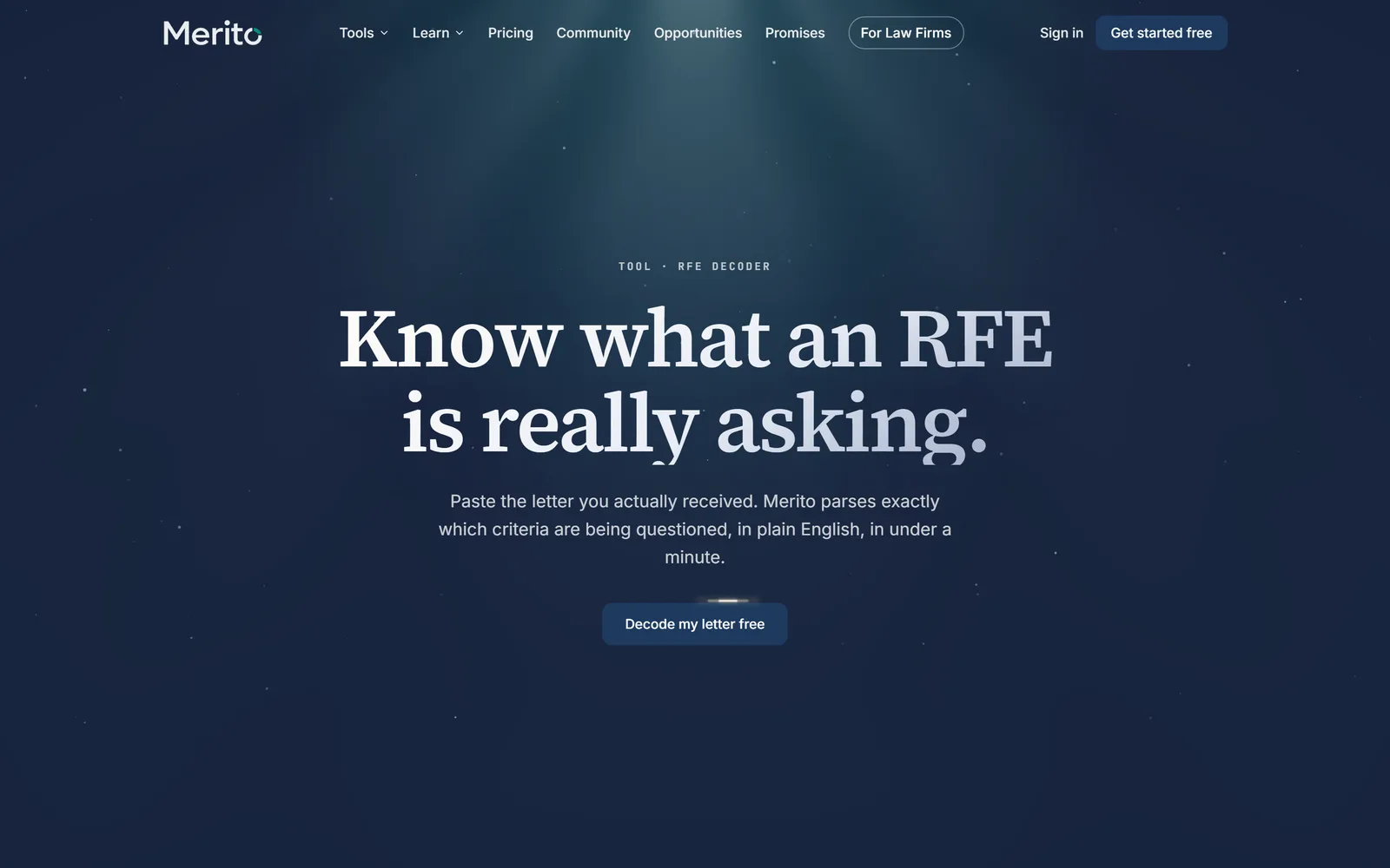 RFE Decoder's public tool page, "Know what an RFE is really asking"